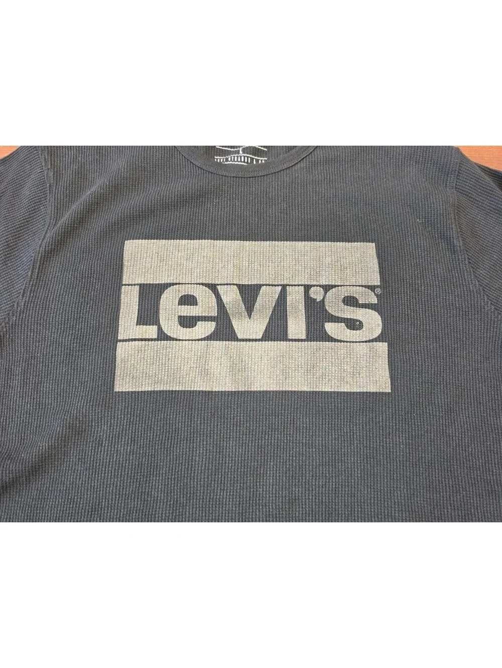 Levi's Logo Waffle Knit Thermal Shirt Mens L Black Long Sleeve Crew Neck Dadcore